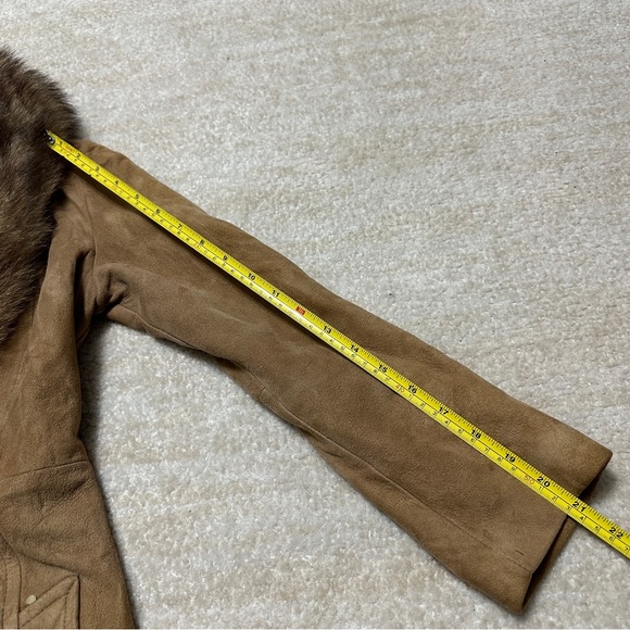 Vintage Women's Size Small Leathers by New England Fur Collar Coat Suede Tan - Picture 9 of 11